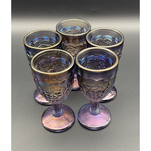 Imperial Purple Carnival Glass Grape Wine Glass Stem Wine Glass 4" Tall - Picture 10 of 10